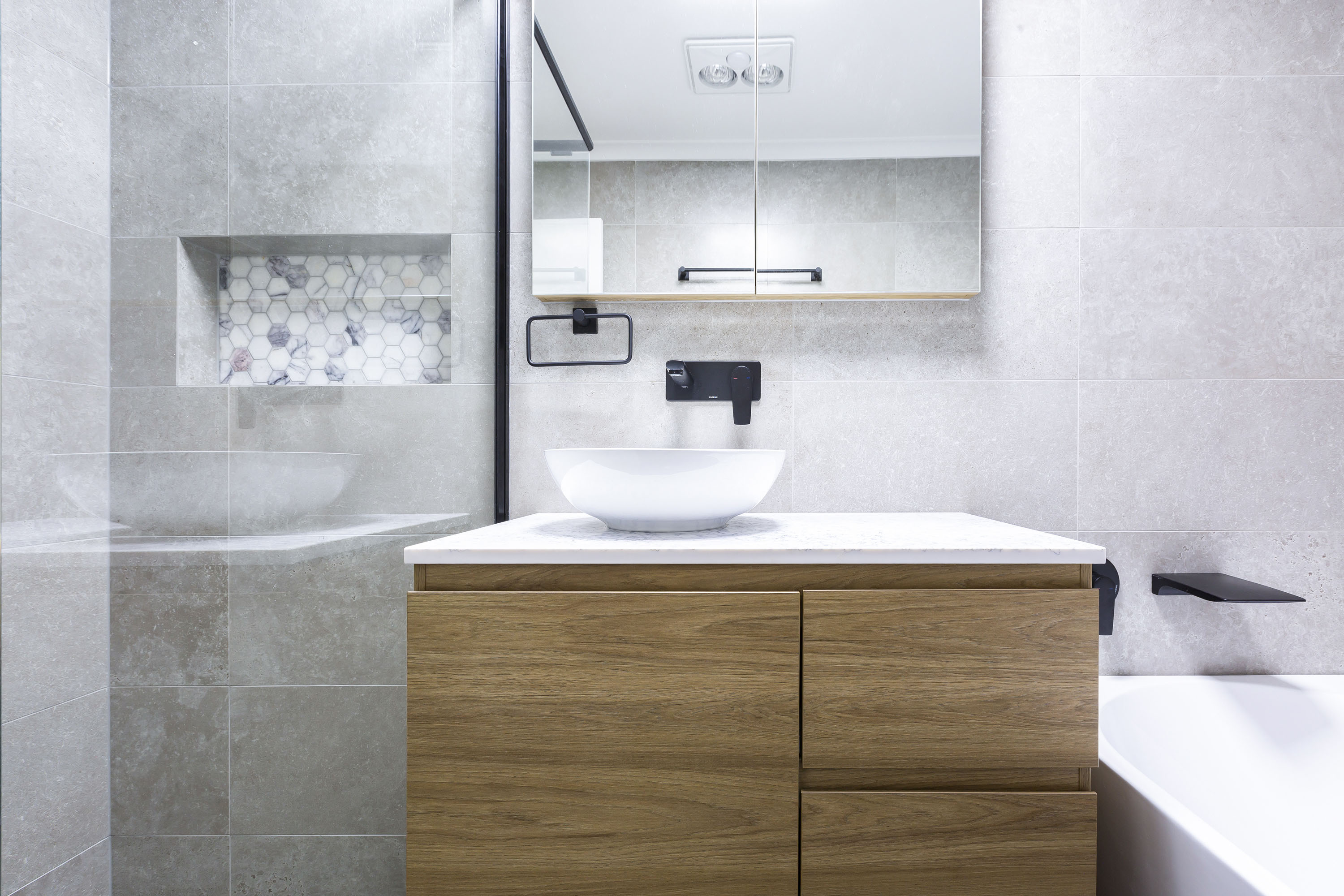 Bathroom renovation with smokey features